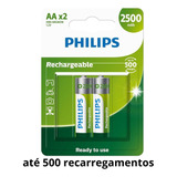 Pilha Recarregável Aa 2500 Mah Philips C/2 Alta Duração