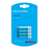 Pilha Recarregável Aaa Multilaser Recarregáveis Cb050 Cilíndrica - Kit De 4 Unidades