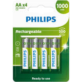 Pilha Recarregável Philips Aa 1000mah C/ 4 Unds R6b4rtu10/59