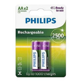 Pilhas Recarregavel Philips 2500mah Aa Original Kit C/ 2 Un