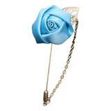 Pin Broche Flor Cetim Azul Folha Terno Lapela Casamento Luxo