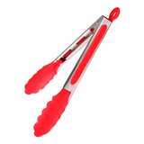 Pinça Inox Silicone Plástico Pegador Carne Salada Preto 29cm