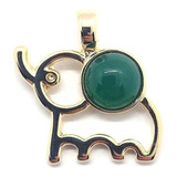 Pingente Elefante Zen Folheado À Ouro E Ágata Verde Amuleto 