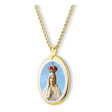 Pingente Medalha Nossa Senhora Fatima Ouro 18k Color Média