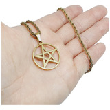 Pingente Pentagrama Estrela + Cordão 60 Cm Folheado Ouro 18k