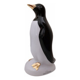 Pinguim De Porcelana 24 Cm - Detalhe Em Ouro Luxo