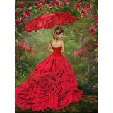 Pintura Diamante Moça Vestido Vermelho Kit