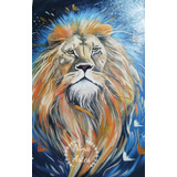 Pintura Em Tela Leão Colorido. Tamanho 40x60