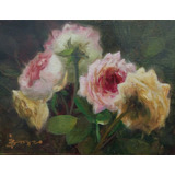 Pintura Óleo Sobre Tela 18x24. Rosas
