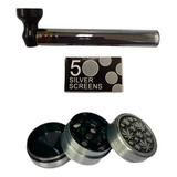Pipe Cachimbo De Vidro Dichavador Metal + 5 Telinhas Extras Cor Preto