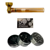 Pipe Cachimbo De Vidro Dichavador Metal + 5 Telinhas Extras