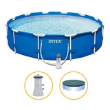 Piscina Estrutural 6.503 L Armação Azul Capa Filtro Intex