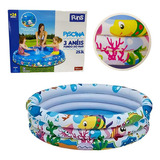Piscina Inflável Infantil 3 Anéis Fundo Do Mar 180 Litros