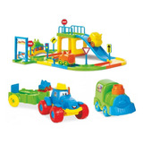 Pista De Carrinhos Brinquedo + Trem Infantil + Trator Baby