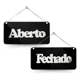 Placa Acrílica Frente Verso Aberto Fechado Ventosa Preto Cor Preto E Prata