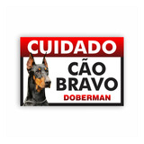 Placa Advertência Cuidado Cão Bravo Doberman 30x20