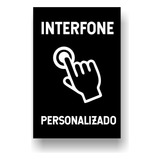 Placa Aperte O Interfone Preta 10x15cm Pvc Personalizado