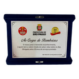 Placa De Homenagem Bombeiro Personalizada E Estojo Em Veludo