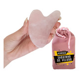 Placa Gua Sha Pedra Quartzo Rosa Coração Massagem Facial