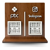 Placa Pix 2 Qr Code Madeira Display Instagram Mdf 