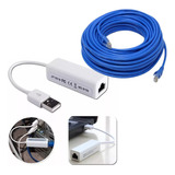 Placa Rede Rj45 Usb Internet Adaptador Notebook + Cabo 10m