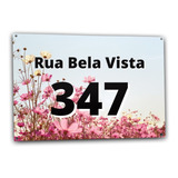 Placa Residencial Flores Rosa Endereço Personalizada Metal