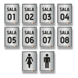 Placa Sala 01 A 08 E Sanit Masc Fem 15x21cm Aco Escovado Pvc
