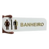 Placa Sinalização Banheiro Wc Acrílico Branco Com Dourado