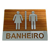 Placa Sinalização Banheiro Wc Acrílico Premium Wood C/ Prata