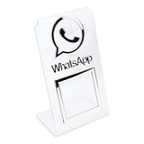 Placa Whatsapp Qr Code Display Acrílico Balcão Transparente Cor Transparente E Prata