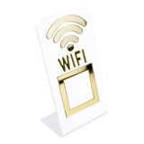 Placa Wifi Qr Code Display Acrílico De Mesa Balcão Branco Cor Branco E Dourado