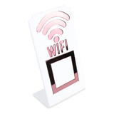 Placa Wifi Qr Code Display Acrílico De Mesa Balcão Branco Cor Branco E Rosa