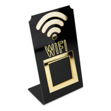 Placa Wifi Qr Code Display Acrílico De Mesa Balcão Preto Cor Preto E Dourado