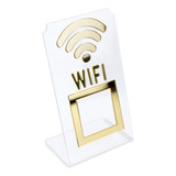 Placa Wifi Qr Code Display Acrílico Mesa Balcão Transparente Cor Transparente E Dourado