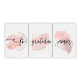 Placas Quadros Decorativos 3 Pçs Mdf 20x30 Fé Amor Gratidão