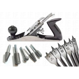 Plaina Manual De Metal Profissional 230x52 Mm + Kit Brocas 