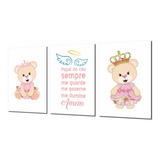 Plaquinhas Decorativas Quarto Menina Ursinha Princesa Bebê