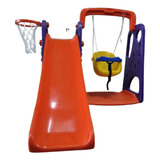 Playground Infantil 3 Em 1 Balanço Escorregador E Cesta