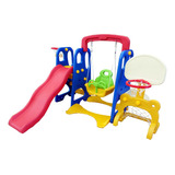 Playground Infantil Escorregador Cesta Basquete E Gol 5x1
