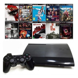 Playstation 3 Ps3 Play 3 Super Slim + Gta V + Fifa 19 + God Of War + 1 Controle Original 