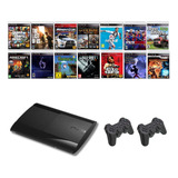 Playstation 3 Super Slim Ps3 81 Jogos Originais Com 2 Controles + The Last Of Us + Gta 5 + Pes 2018 + God Of War + Fifa 19 + Minecraft + Far Cry 4