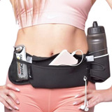 Pochete Esportiva Premium De Cintura Com Cinto Elástico Saida Para Fone De Ouvido Suporte Para Garrafa, Cinto De Hidratação Academia, Corrida Porta Celular Cor Preto
