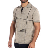 Polo Masculina Quadro Links Bege-modelo Exclusivo-diret.fabr