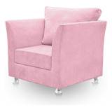 Poltrona Cadeira Decorativa Sala Lisboa Suede Rosa Bebê