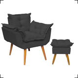 Poltrona Decorativa Alice Confortável Com Puff Reforçado Cor Preto