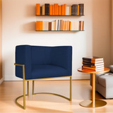 Poltrona Decorativa Base De Ferro Suede Munique Azul Cc