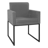 Poltrona Decorativa Bellinha Base De Ferro Preto Suede Cinza