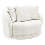 Poltrona Decorativa Branco Cru Base Giratoria Maly Boucle