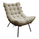 Poltrona Decorativa Costela Base Fixa Linho Bege - Amarena
