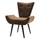 Poltrona Decorativa Emilia Pé Palito Em Suede - Marrom